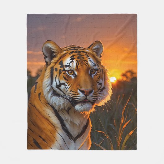Tijger op zonsondergang fleece deken (Voorkant)
