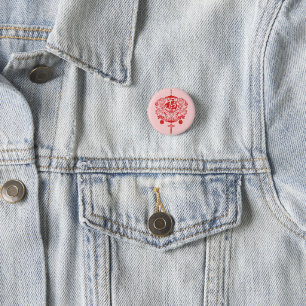 Tijger Papercutting Chineese Volkscultuur Roze Ronde Button 3,2 Cm