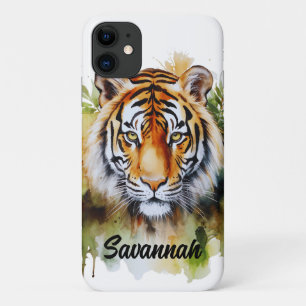 Tijger Pastel Bloemen Safari Waterverf Savannah iPhone 11 Hoesje