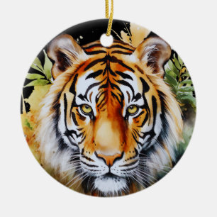 Tijger Pastel Bloemen Safari Waterverf Savannah Keramisch Ornament