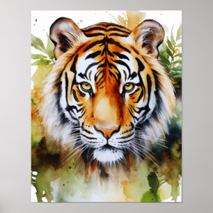 Tijger Pastel Bloemen Safari Waterverf Savannah Poster