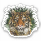 Tijger peering door gras sticker (Voorkant)