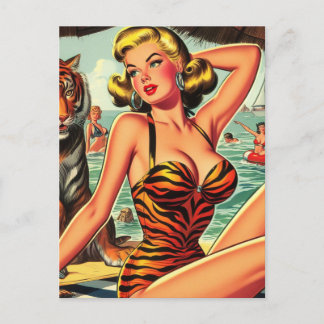  tijger print meisje briefkaart