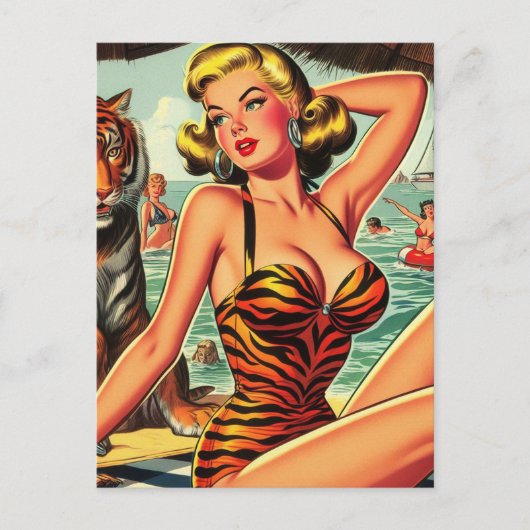  tijger print meisje briefkaart (Voorkant)