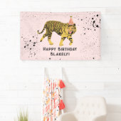 Tijger Roze Partij Dier Verjaardag Spandoek (Insitu)