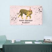 Tijger Roze Partij Dier Verjaardag Spandoek (Beurs)