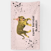 Tijger Roze Partij Dier Verjaardag Spandoek (Verticaal)