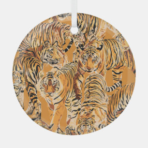  tijger safari wildlife patroon glas ornament
