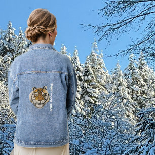 Tijger schilderen, kijken naar camera personaliser denim jacket