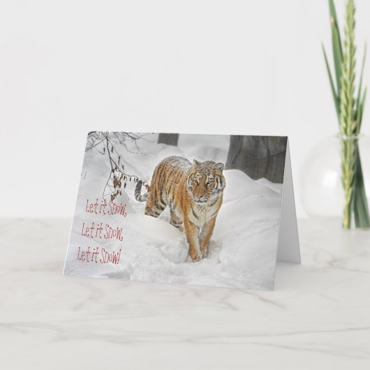 Tijger Sneeuw Pad Feestdagen Kaart (Voorkant)