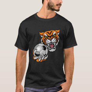 Tijger Sport Team Mascotte Holding Voetbal Footbal T-shirt