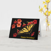 Tijger Swallowtail op de Rode Verjaardag van Kaart (Gele Bloem)