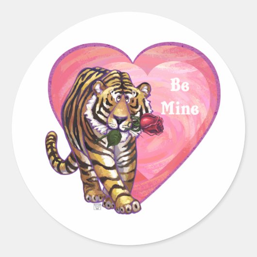 Tijger Valentijnsdag Ronde Sticker (Voorkant)