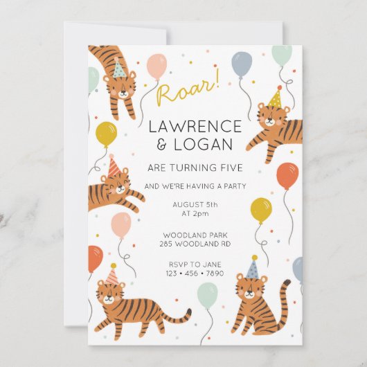 Tijger Verjaardagsfeest Twee namen Kaart (Voorkant)