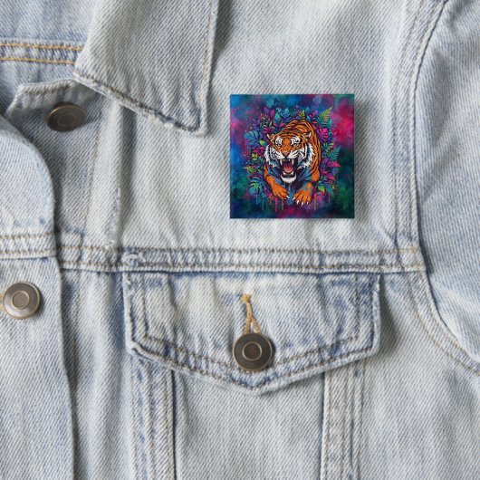 Tijger Vierkante Button 5,1 Cm (In situ)
