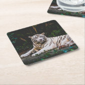 tijger vierkante kartonnen onderzetter (Schuin)