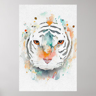 Tijger Wilde Dier Natuur Waterverf Kunst Schildere Poster