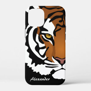 Tijger, wilde kat op zwart iPhone 12 mini hoesje