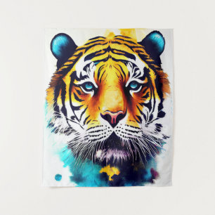 Tijger Wilde Natuur Dierlijke Kleur Kunst Schilder Wandkleed