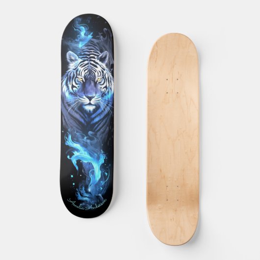 Tijger wit & blauw gloeiende koele stijl skateboard (Voorkant)