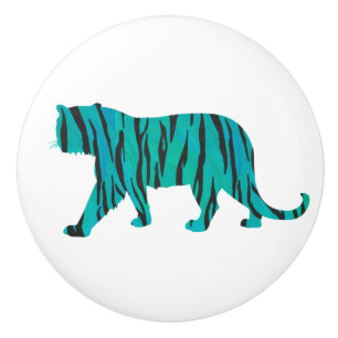 Tijger, zwart en Blauwgroen afdrukken Keramische Knop