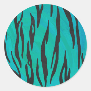 Tijger, zwart en Blauwgroen afdrukken Ronde Sticker