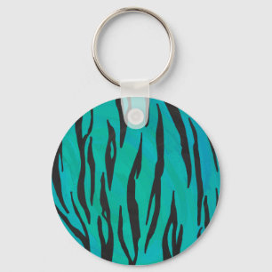 Tijger, zwart en Blauwgroen afdrukken Sleutelhanger