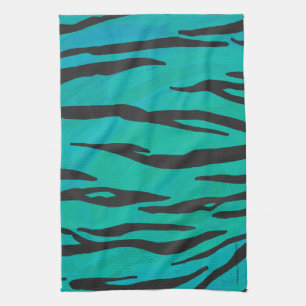 Tijger, zwart en Blauwgroen afdrukken Theedoek