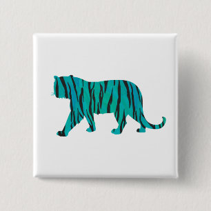 Tijger, zwart en Blauwgroen afdrukken Vierkante Button 5,1 Cm