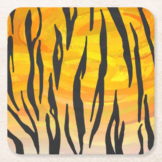 Tijger, zwart en Oranje afdrukken Vierkante Kartonnen Onderzetter (Voorkant)