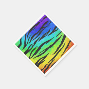 Tijger zwart en regenboogprint servetten