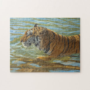 Tijger Zwemt Grote Katachtige Acryl Schilderij Legpuzzel