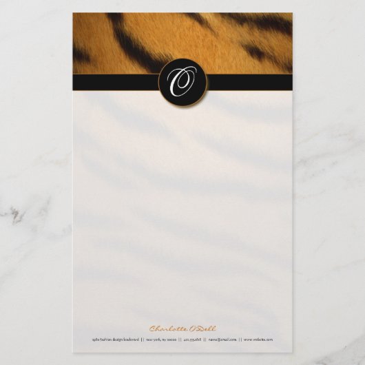 tijgerafdrukken; monogram briefpapier (Voorkant)