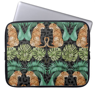 Tijgerbladeren: Waterverf Oerwoud naadloos. Laptop Sleeve