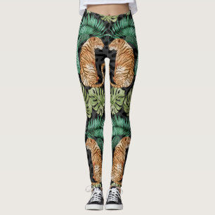 Tijgerbladeren: Waterverf Oerwoud naadloos. Leggings