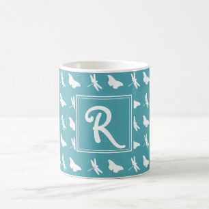 Tijgerblauw Vlinder en Libel Patroon Monogram Koffiemok
