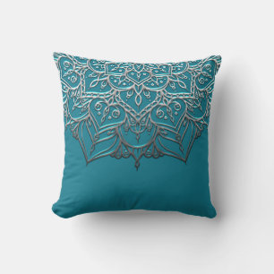 Tijgerblauw & Zilver Mandala Elegante Minimaal Mar Kussen