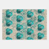 Tijgerblauw Zilveren Bloemmotief in Damaststijl Inpakpapier Vel (Voorkant 3)