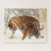 Tijgerfamilie in het winterlandschap Jigzaag Puzzl Legpuzzel (Horizontaal)