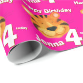 Tijgergezichtskunst en naam van vierde verjaardags cadeaupapier (Rol Hoek)