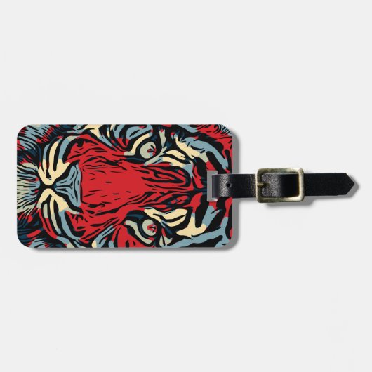 Tijgergezichtsveld dicht bij rood en blauw bagagelabel (Voorkant horizontaal)