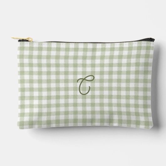 Tijgergroene Gingham Monogram Make-uptas Etui (Voorkant)