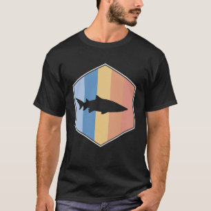 Tijgerhaai met retro kleuren in een zeshoek t-shirt