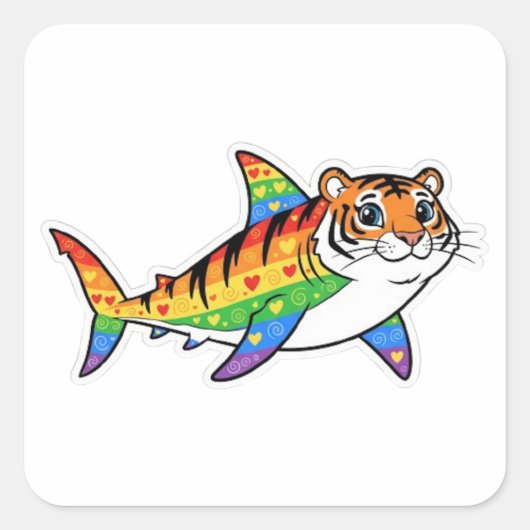 TIJGERHAAI VIERKANTE STICKER (Voorkant)