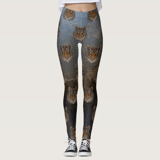Tijgerhoofd, gezicht, leder. leggings (Voorkant)