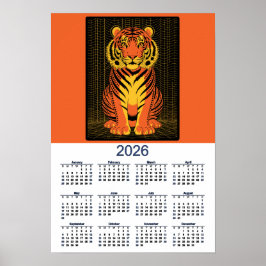 Tijgerkalender Dramatisch Oranje  Zwarte Tijger 20 Poster