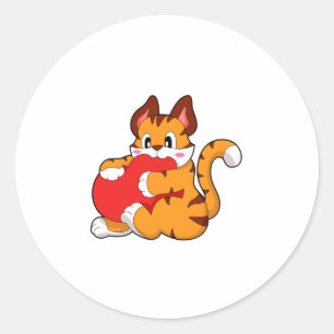 Tijgerkat in liefde met hart.PNG Ronde Sticker