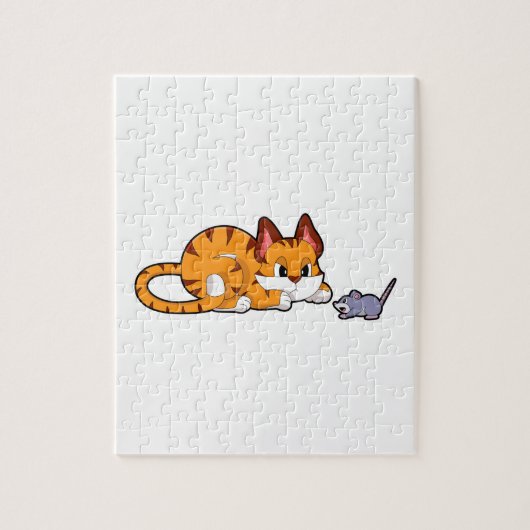 Tijgerkat met muis legpuzzel (Verticaal)