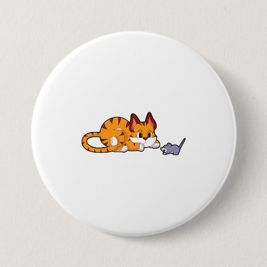 Tijgerkat met muis ronde button 7,6 cm (Voorkant)