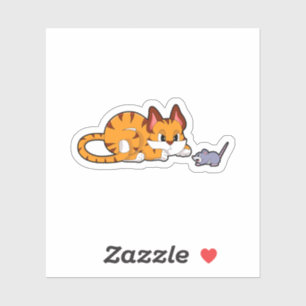 Tijgerkat met muis sticker